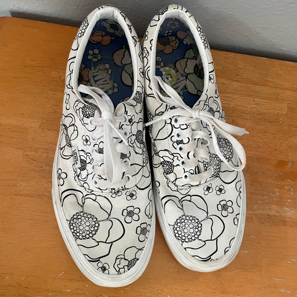 Vans Black and White Floral Sneakers